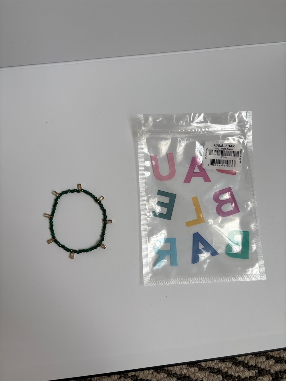 BaubleBar Green Seed Bead Bracelet with Gold Bar Charms